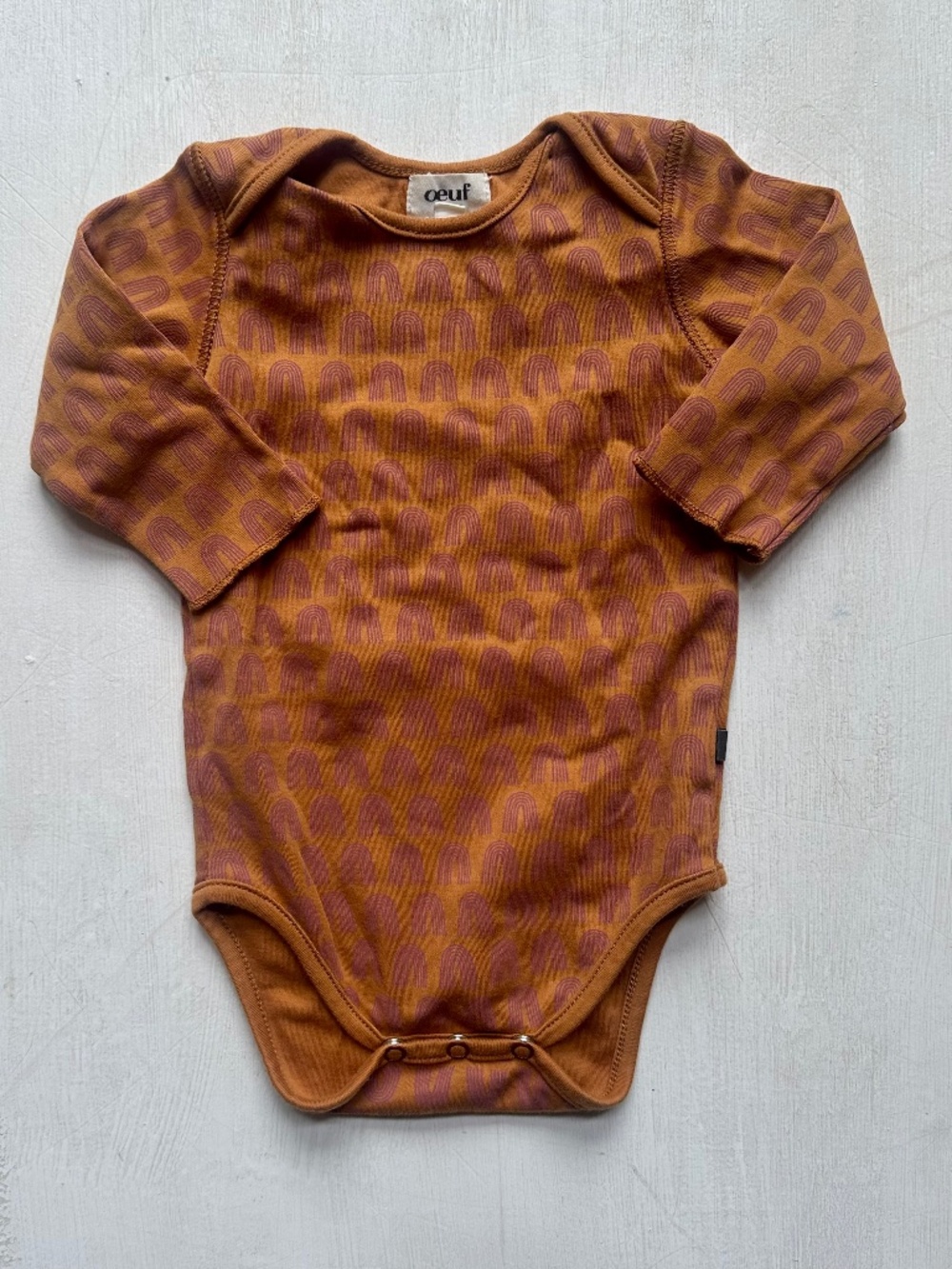 Oeuf Organic Orange Cotton Long Sleeve Bodysuit Onesie
